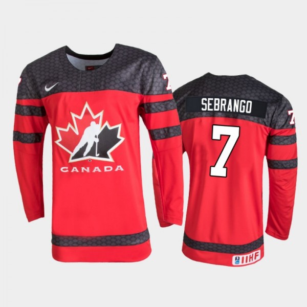 Canada Hockey Donovan Sebrango 2022 IIHF World Junior Championship Red Away Jersey #7